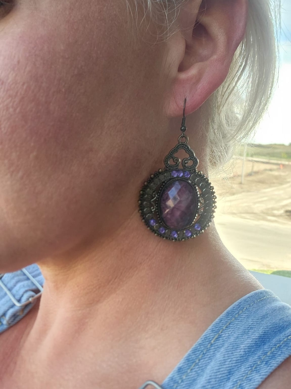 Vintage-Inspired Purple Gem Drop Earrings